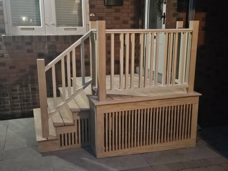 Composite porch with stairs and railing